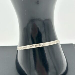 Sterling Silver Herringbone Bracelet with Diamond Pattern